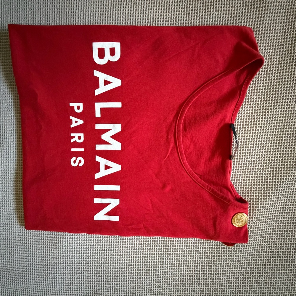 Balmain Vibrant Red Tee with White Logo